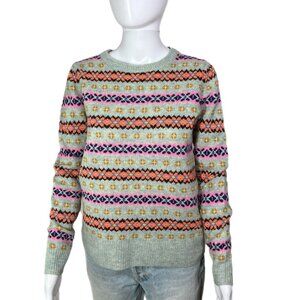 PRE-OWNED - J.Crew Lambs Wool Light Blue Fair Isle Crewneck Sweater